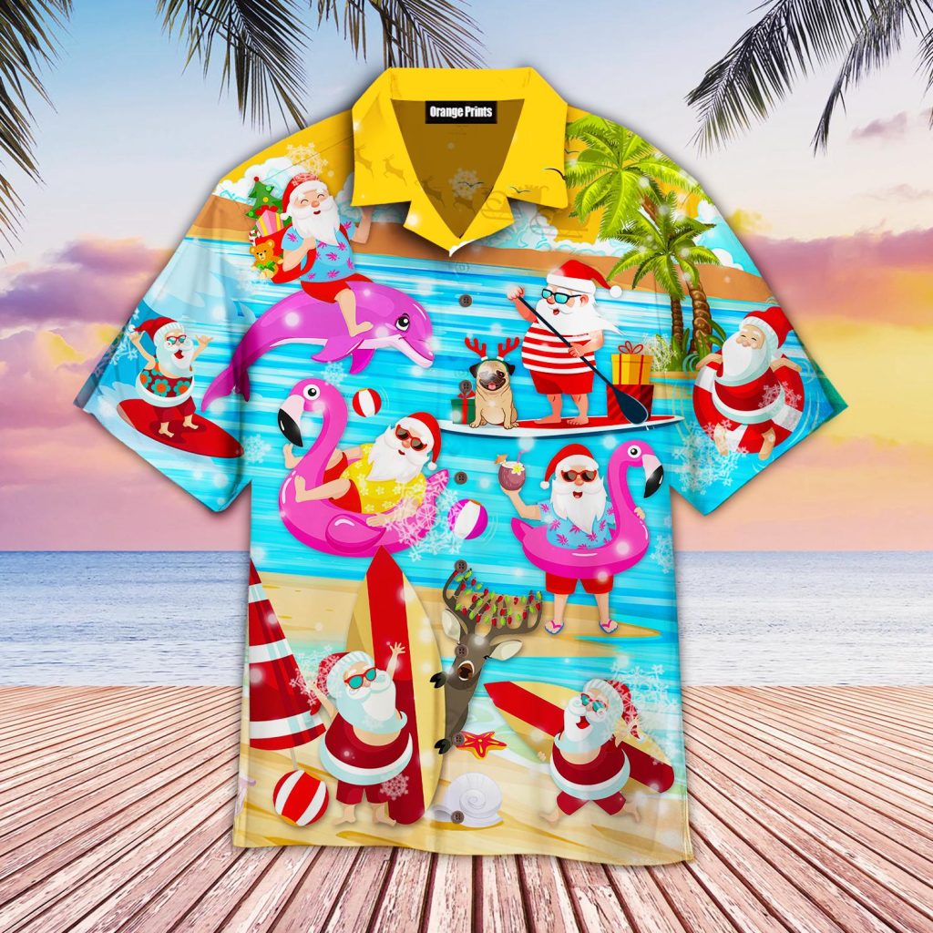 Merry Santa Surfing Dolphin On Christmas In July Hawaiian Shirt | For Men & Women | WT9126
