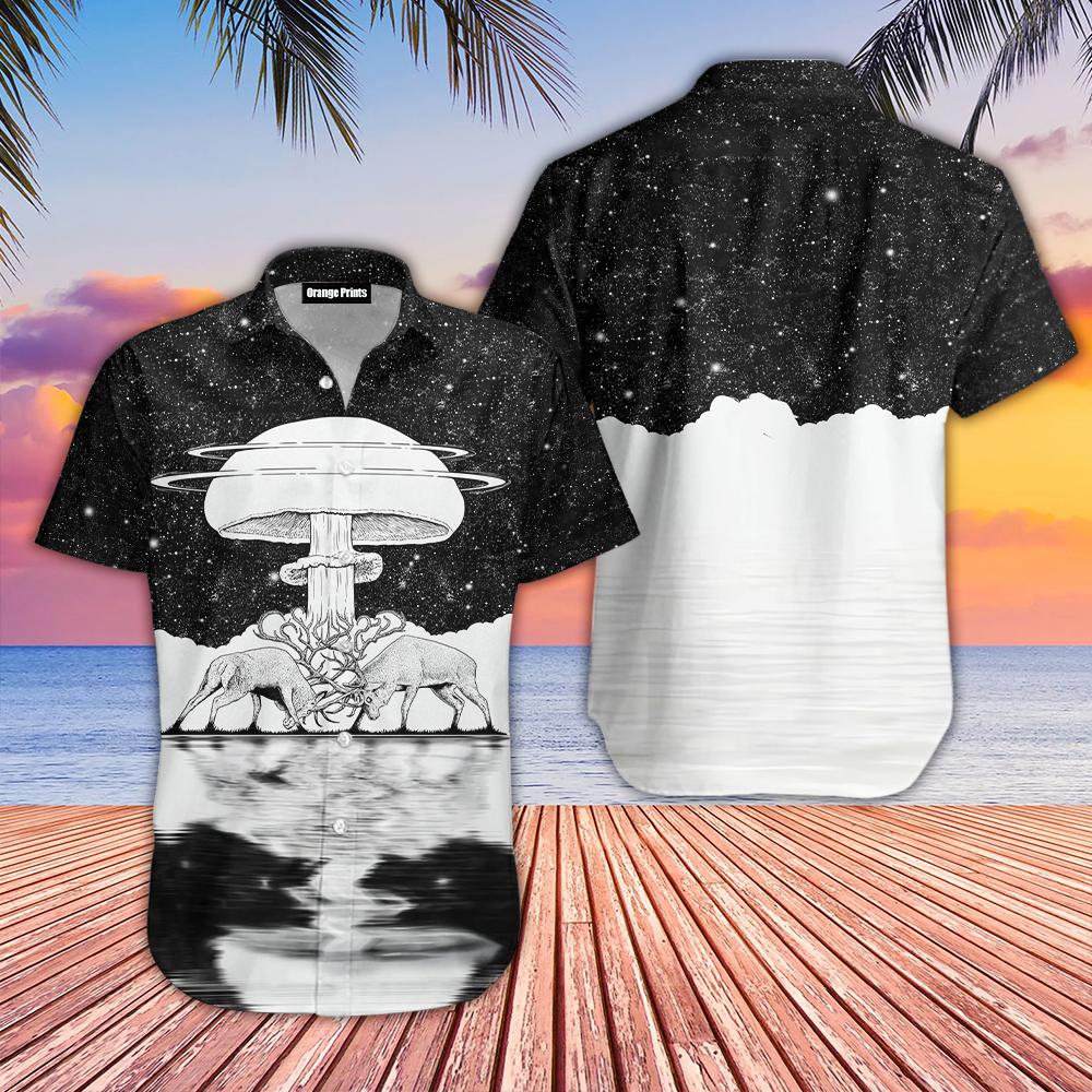 Monochrome Mushroom And Deer Hawaiian Shirt | For Men & Women | WT6063