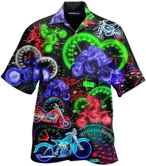 Motorcycles Riding Motorbikes Speed Lover Flame Neon Lights Colorful Hawaiian Shirt | For Men & Women | HL2578