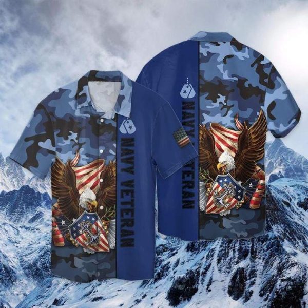 Navy Veteran Eagle Patriot Hawaiian Shirt | For Men & Women | HW8446