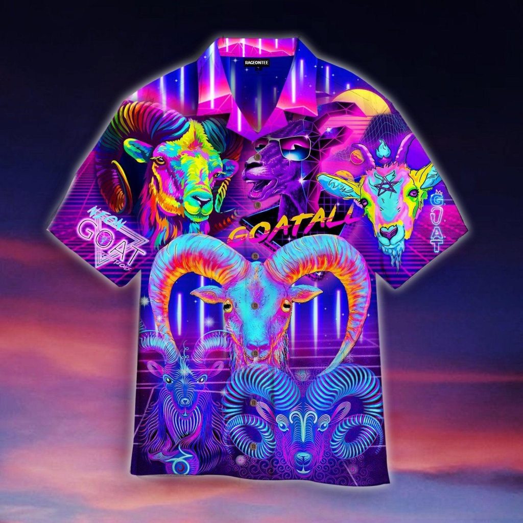 Neon Goat Goatally Purple Hawaiian Shirt | For Men & Women | WT1214
