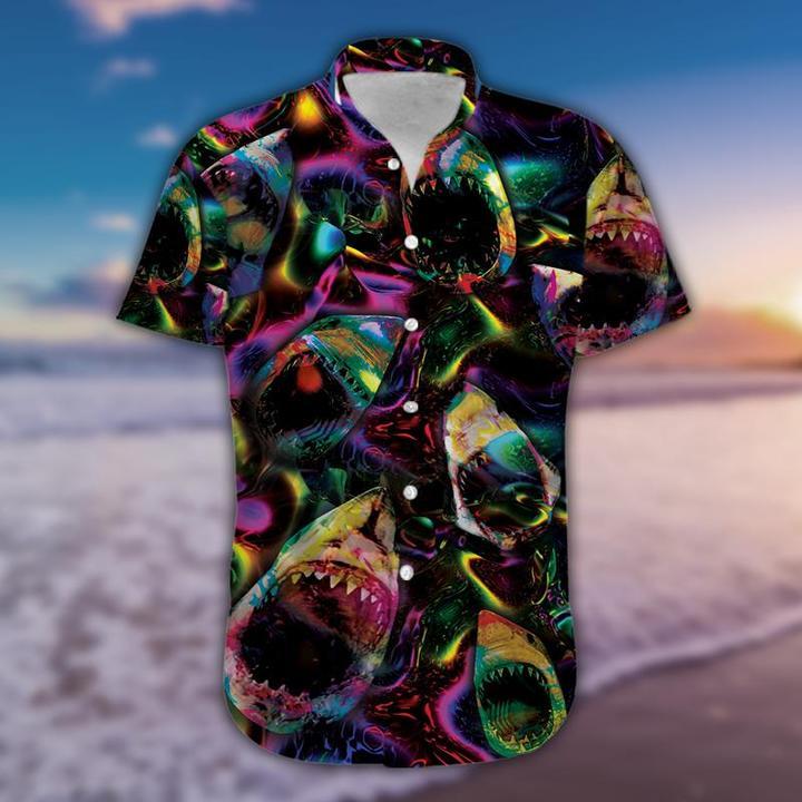 Neon Shark Jaws Tropical Hawaiian Shirt | For Men & Women | HL2573