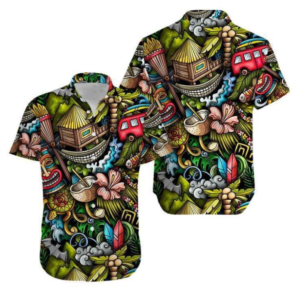 Ohana Hawaii Tiki Tropical Leaves Aloha Hawaiian Shirt | For Men & Women | HW3827
