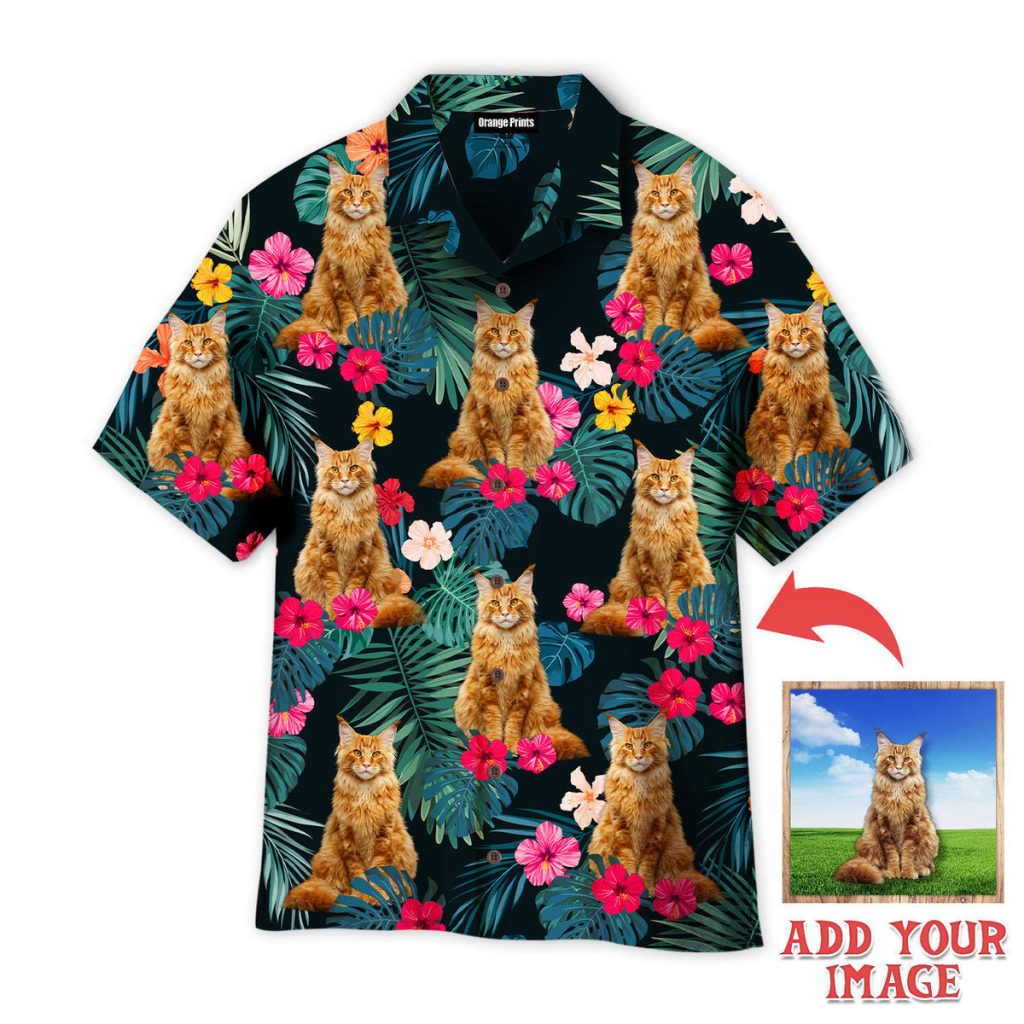 Palm Tree Tropical Maine Coon Cats Powered By Cat Custom Hawaiian Shirt | For Men & Women | HWP1076