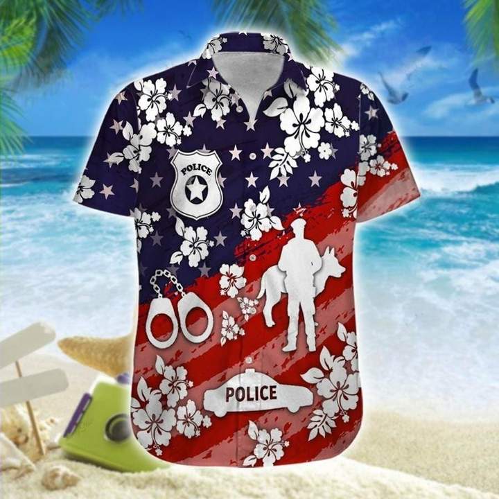 Police Navy And Red Hawaiian Shirt | For Men & Women | HW5098