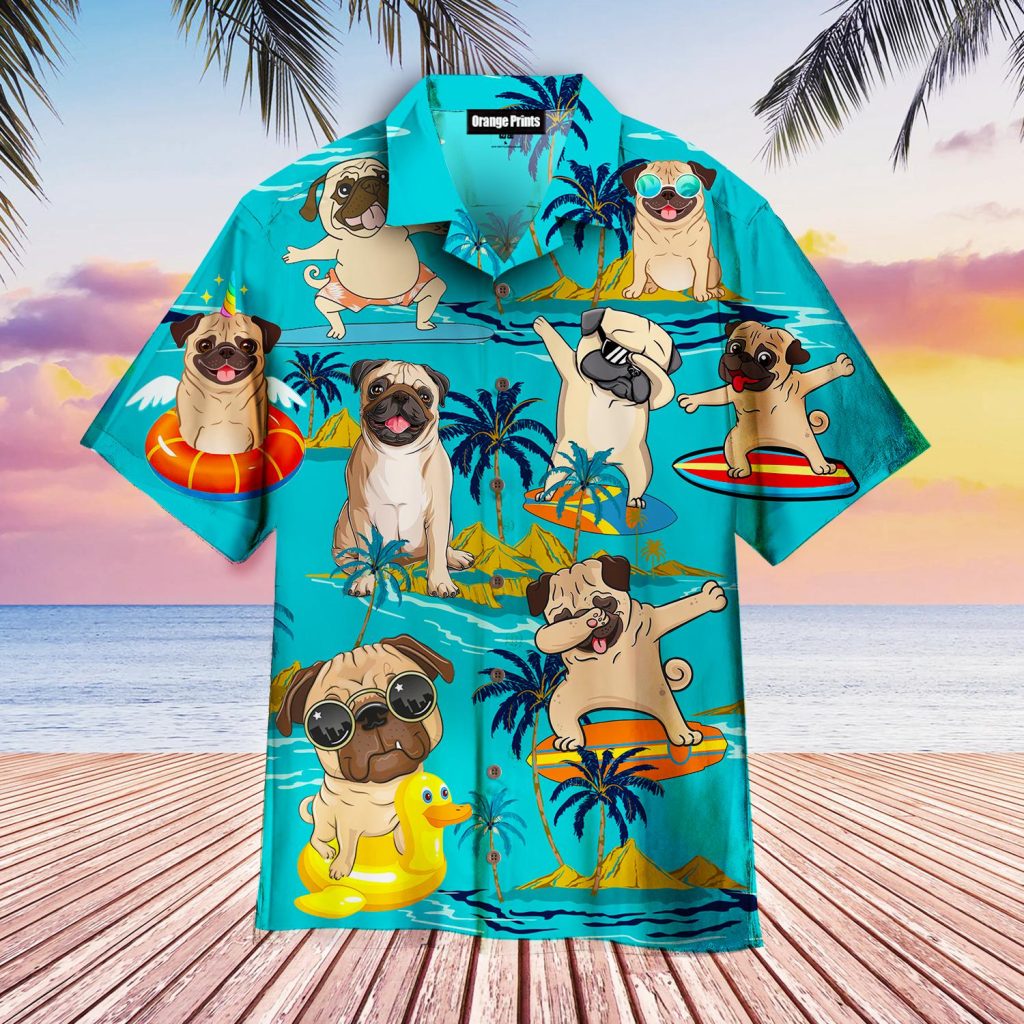 Pug Dog Surfing Hawaiian Shirt | For Men & Women | WT4028