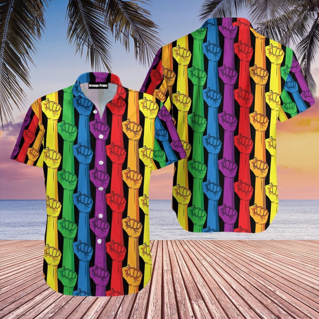 Rainbow Color Lgbt Gay Pride Hand Pattern Hawaiian Shirt | For Men & Women | HL2421