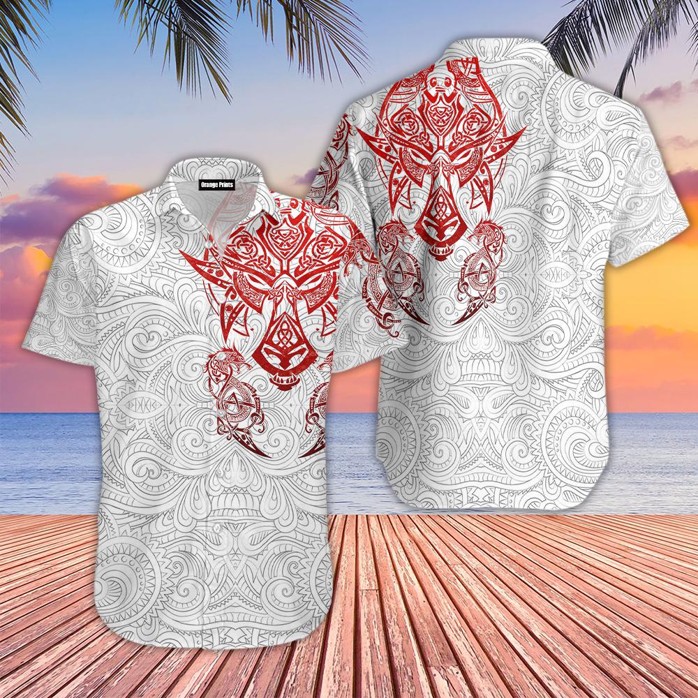Red And White Viking Tattoo Dragon Hawaiian Shirt | For Men & Women | WT6065