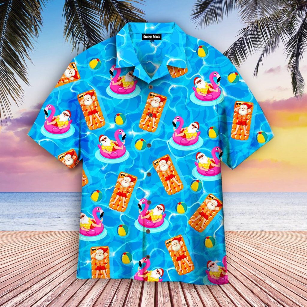 Santa Claus In Swimming Pool Pattern Hawaiian Shirt | For Men & Women | WT2111