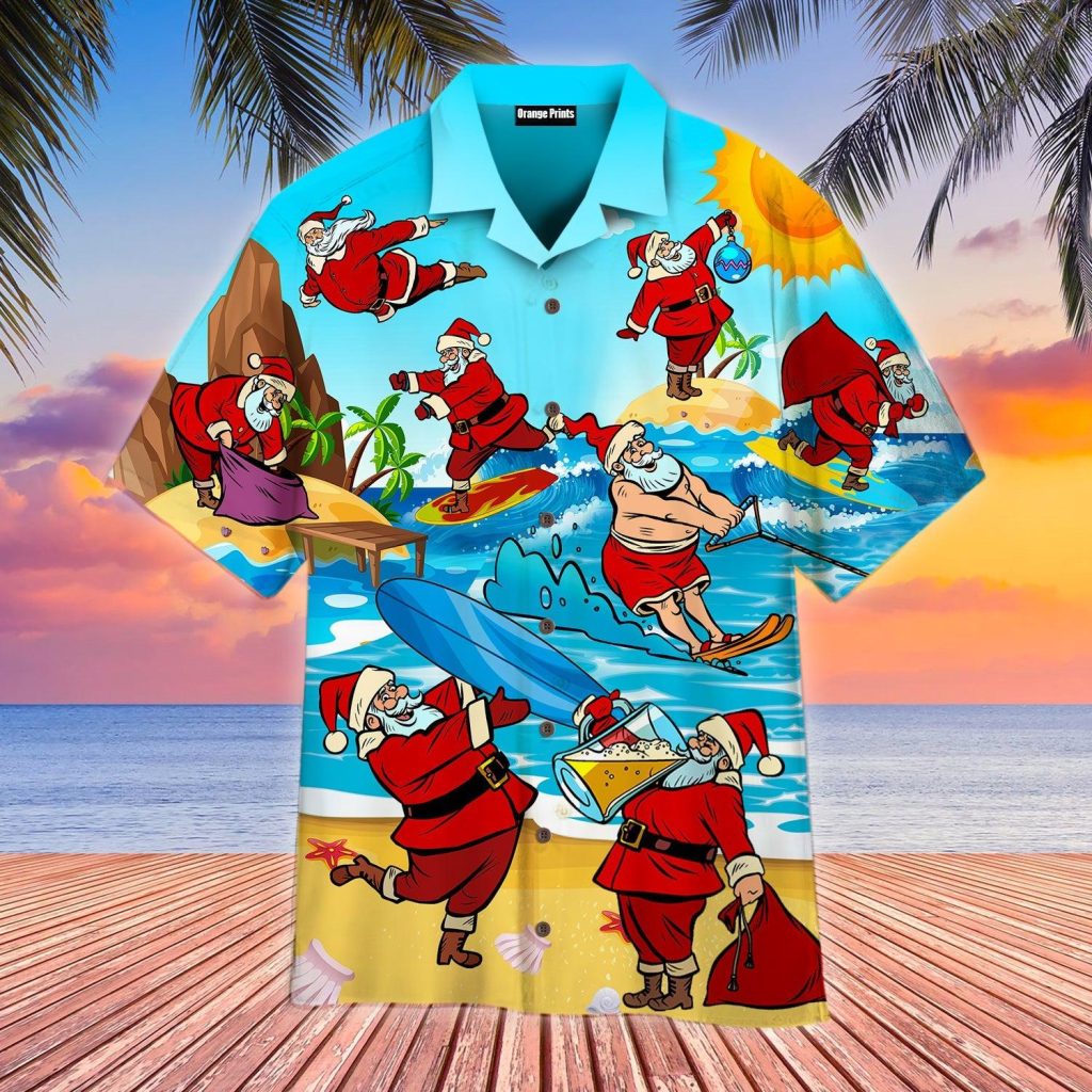 Santa Surfing On Christmas In July Beach Hawaiian Shirt | For Men & Women | WT9525
