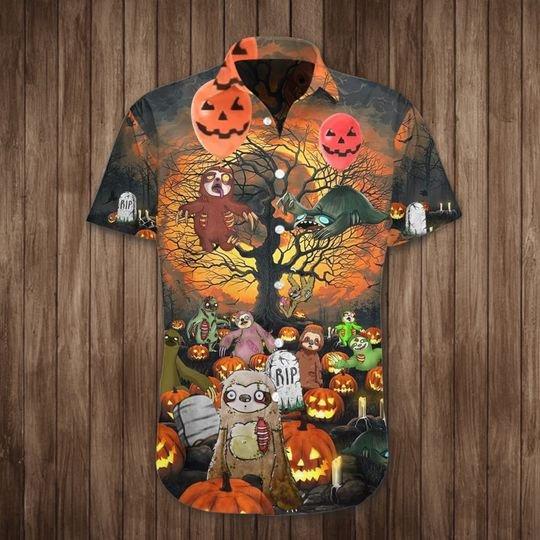 Sloth Pumpkin Halloween Hawaiian Shirt | For Men & Women | HW8975