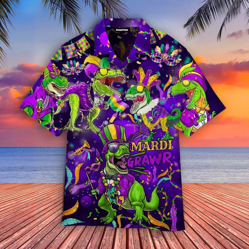 T Rex Dinosaur Mardi Gras Hawaiian Shirt | For Men & Women | WT1814