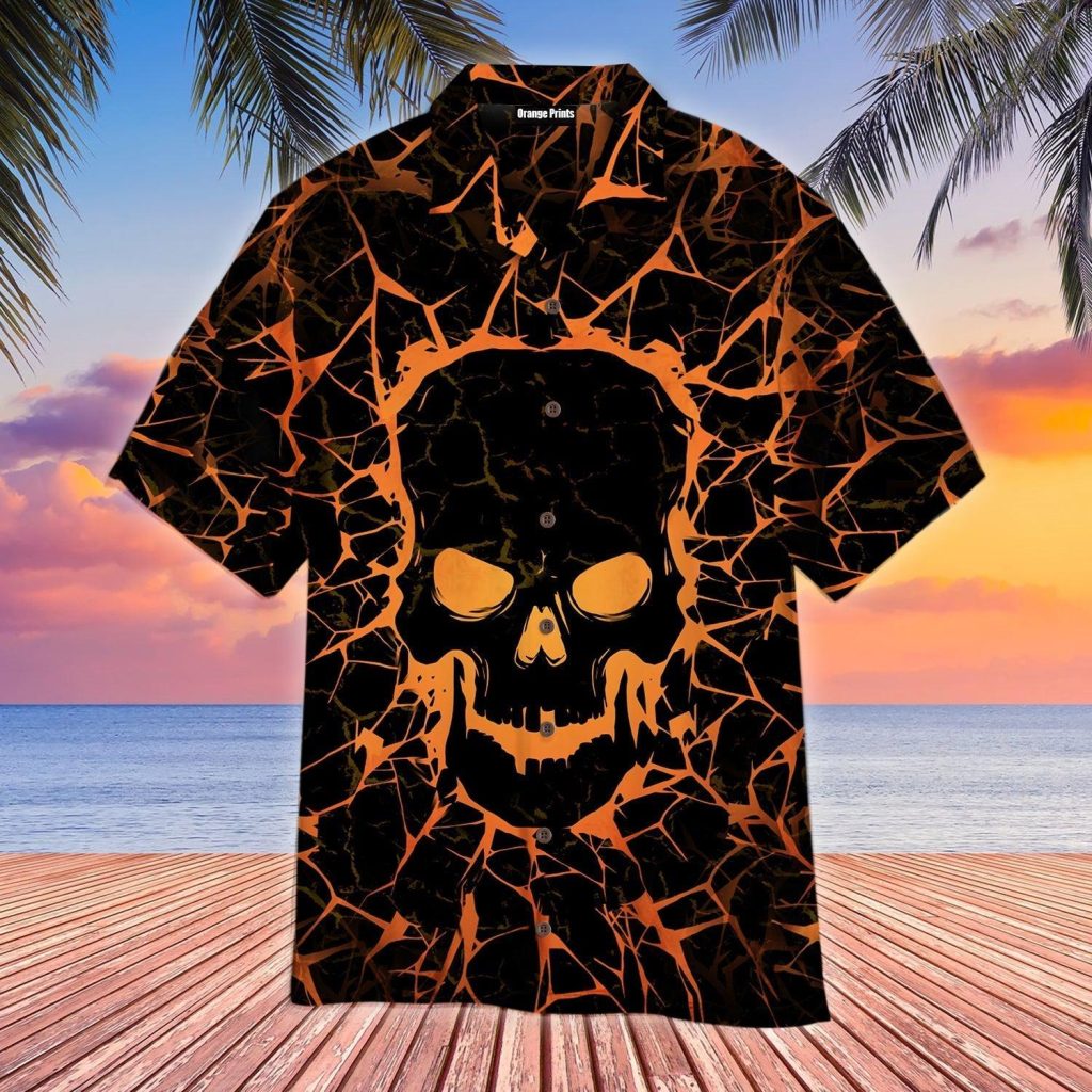 Thunder Skull Orange Cool Hawaiian Shirt | For Men & Women | WT5885