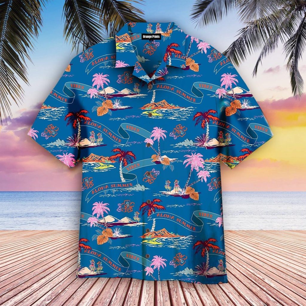 Trendy Tropical Island On Dark Ocean Blue Palm Trees Beach Hawaiian Shirt | For Men & Women | WT6183