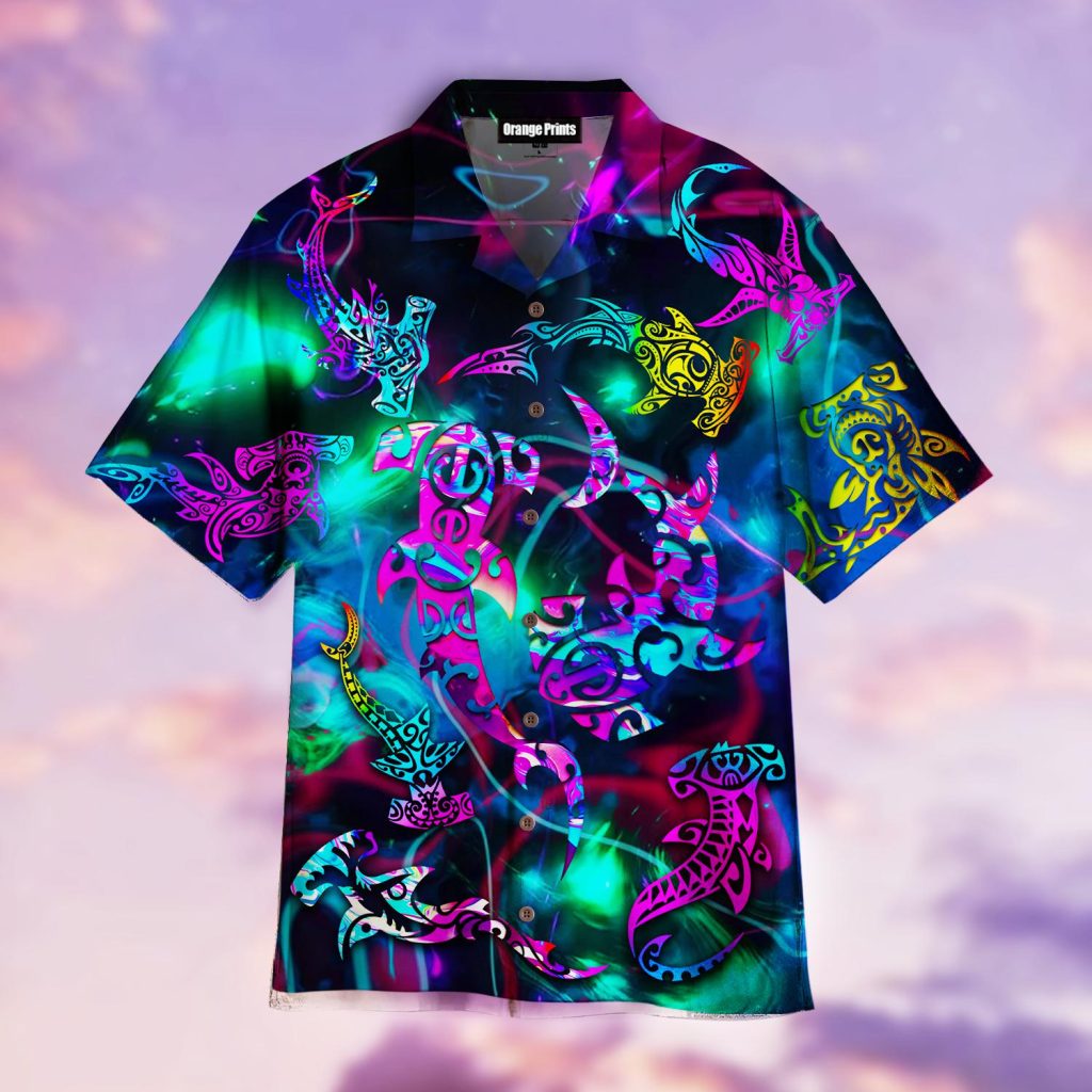 Tribal Shark Maori Neon Hawaiian Shirt | For Men & Women | WT1970