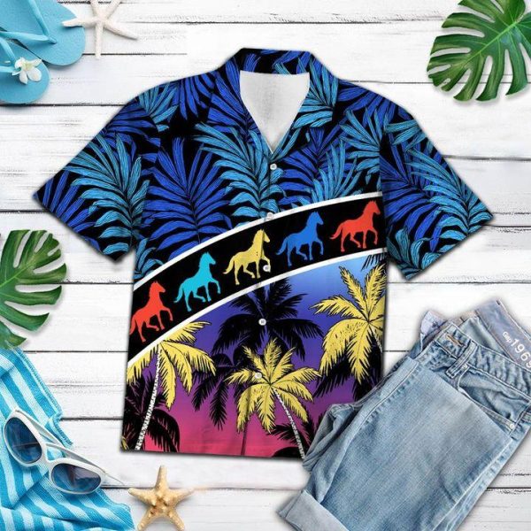 Vacation Tropical Coconut Palm Horse Hawaiian Shirt | For Men & Women | HW6576