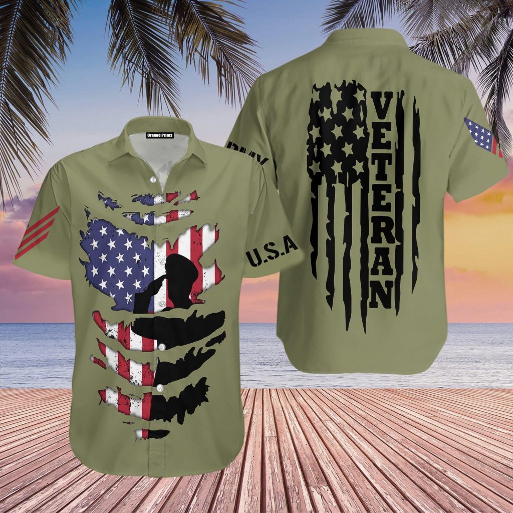 Veteran American Flag Camo Hawaiian Shirt | For Men & Women | HW8443