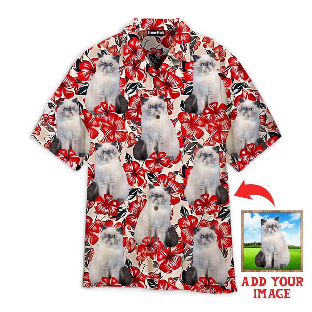 White Cat On Red Flower Design Custom Hawaiian Shirt | For Men & Women | HWP1190