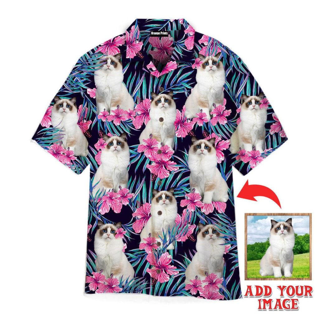 White Ragdoll Cat Hide And Seek In Pink Floral Tropical Custom Hawaiian Shirt | For Men & Women | HWP1091