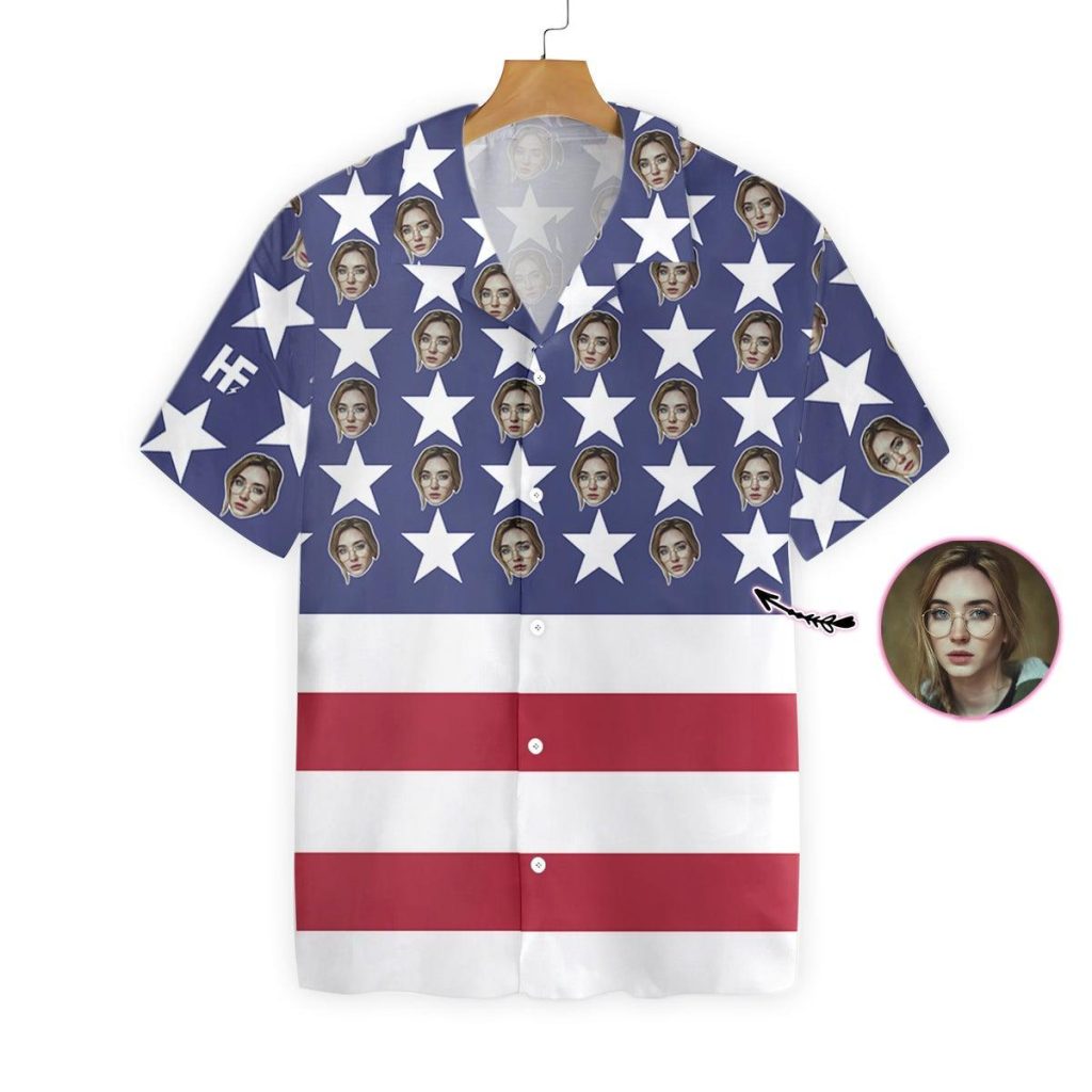 Wife Face With American Flag Custom Hawaiian Shirt | For Men & Women | HWP1012