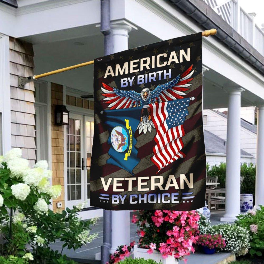 American By Birth U.S Navy Veteran By Choice House Flag | Flax Polyester | Waterproof | Machine Washable | HF3222