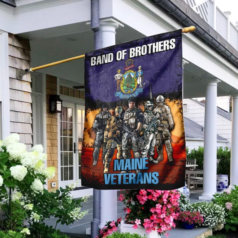 Band Of Brothers Maine Veterans House Flag | Flax Polyester | Waterproof | Machine Washable | HF3224