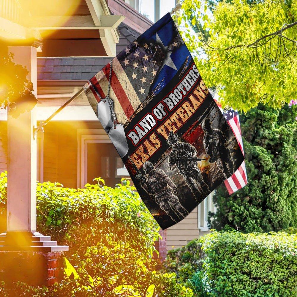Band Of Brothers Texas Veterans House Flag | Flax Polyester | Waterproof | Machine Washable | HF3228
