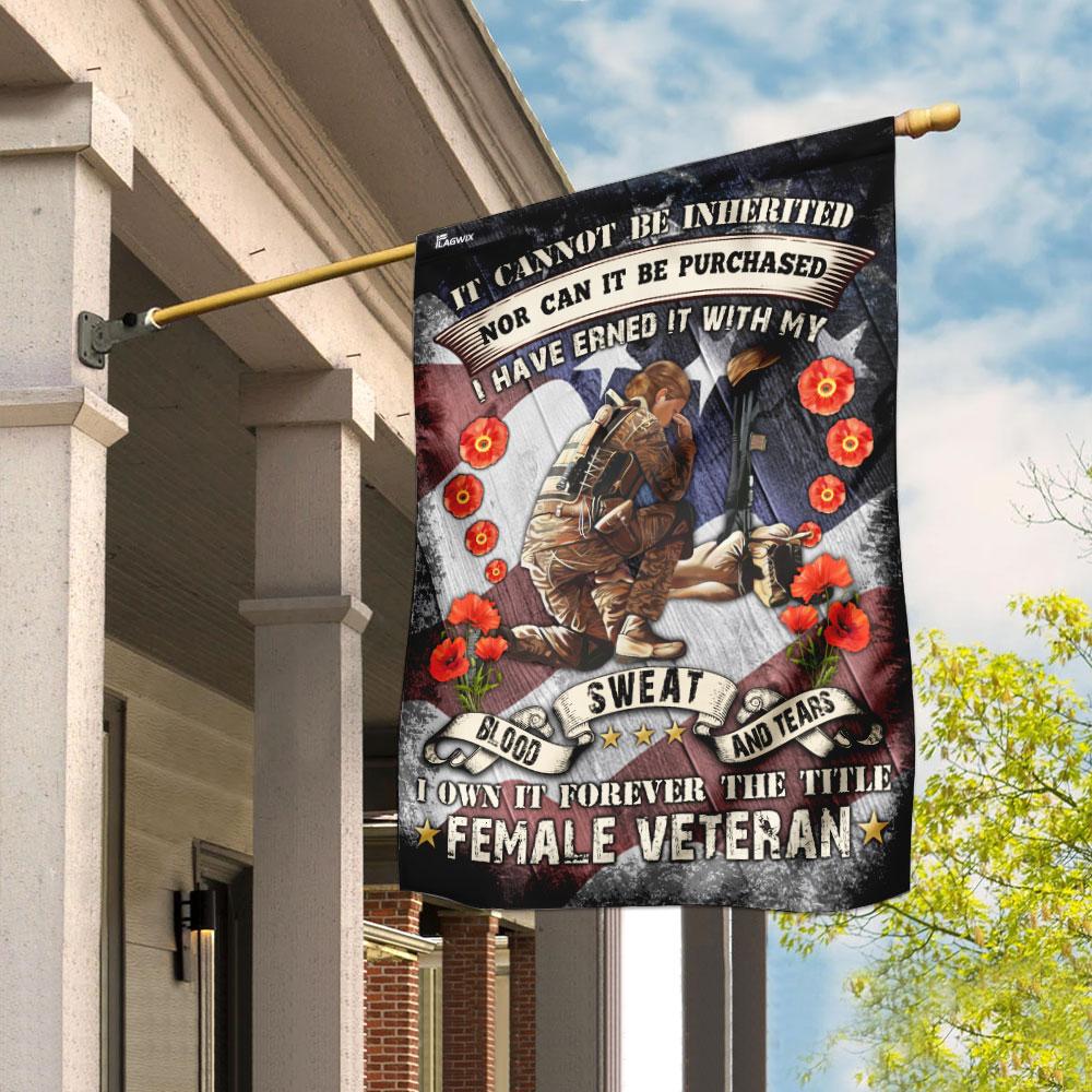 Female Veteran Poppy House Flag | Flax Polyester | Waterproof | Machine Washable | HF2108