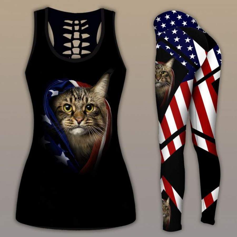 Maine Coon Cat Legging and Hollow Out Tank Top Set Outfit For Women | LGS3360