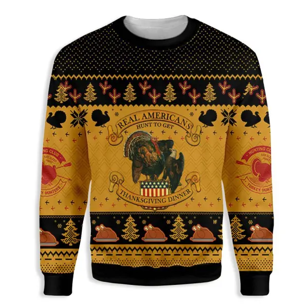 Americans Turkey Hunting Thanksgiving Ugly Christmas Sweater | For Men & Women | Adult | US6273-Orange Prints