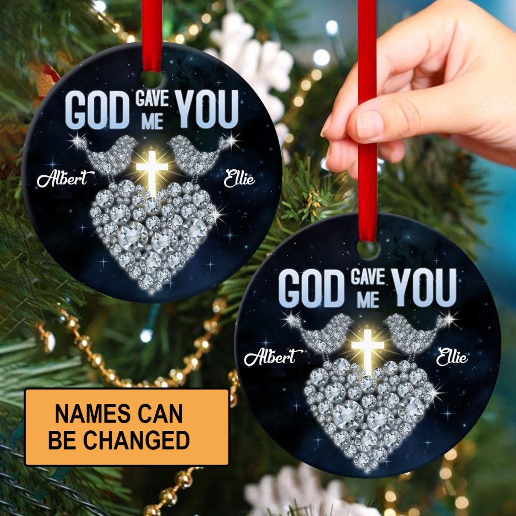 God Gave Me You Custom Name Christmas Ceramic Ornament | Home Decoration | Print | OP1090-Colorful-Gerbera Prints.
