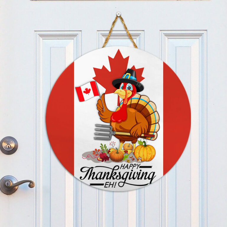Happy Canadian Thanksgiving Sample Round Wood Sign | Home Decoration | Waterproof | WS1063-Colorful-Gerbera Prints.
