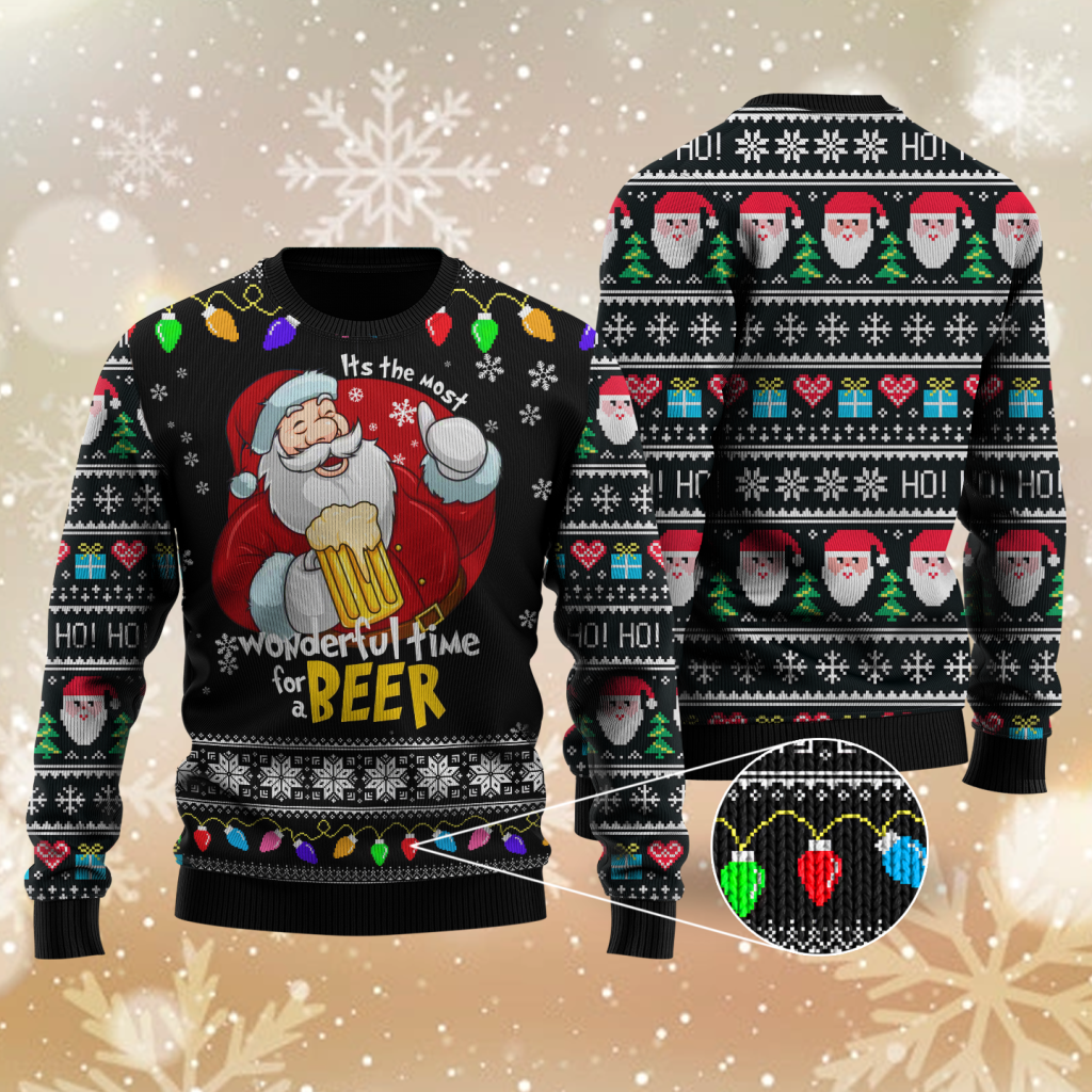 It's The Most Wonderful Time For A Beer Ugly Christmas Sweater | For Men & Women | Adult | UH1107-Sweater-Gerbera Prints.