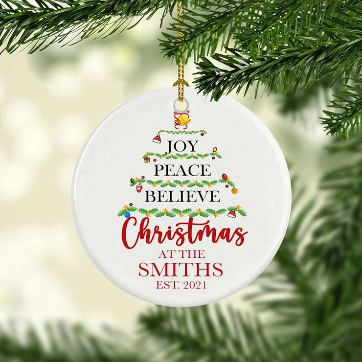 Joy Peach Belive Custom Name Christmas Ceramic Ornament | Home Decoration | Print | OP1163-Colorful-Gerbera Prints.