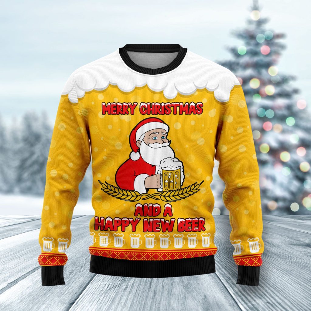 Merry Christmas And A Happy New Beer Ugly Christmas Sweater | For Men & Women | Adult | US4710