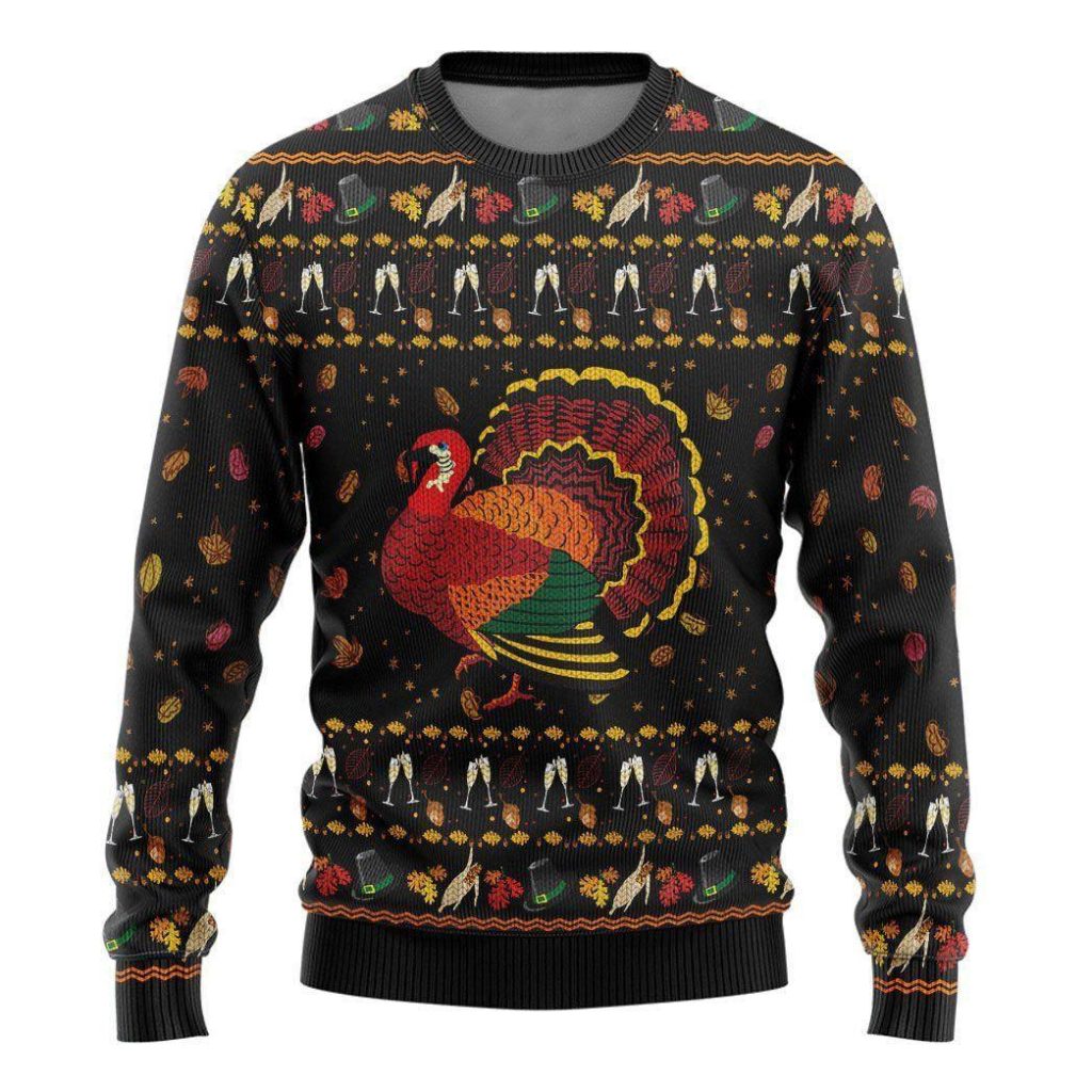 Party Turkey Thanksgiving Ugly Christmas Sweater | For Men & Women | Adult | US5629-S-Gerbera Prints.