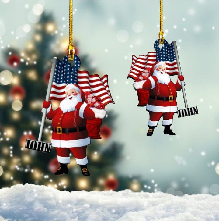 Santa Claus Hold American Flag Custom Shaped & Photo Christmas Acrylic Ornament | Home Decoration | Print | ON1039-Colorful-Gerbera Prints.