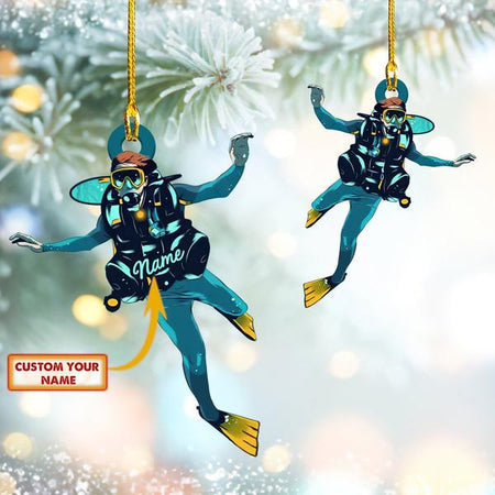 Scuba Diver Custom Shaped & Name Christmas Acrylic Ornament | Home Decoration | Print | ON1086-Colorful-Gerbera Prints.