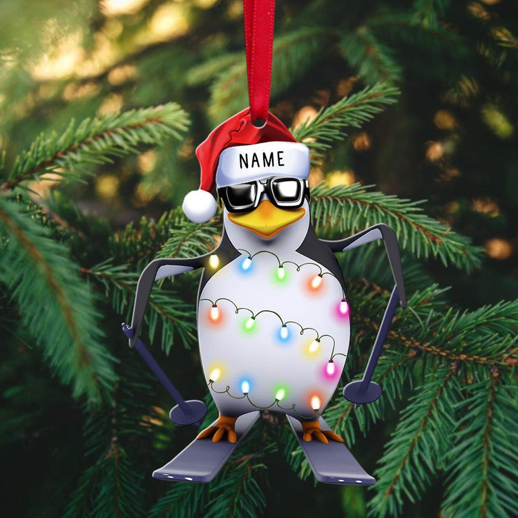 Skiing Penguin Christmas Light Custom Shaped & Name Christmas Acrylic Ornament | Home Decoration | Print | ON1079-Colorful-Gerbera Prints.