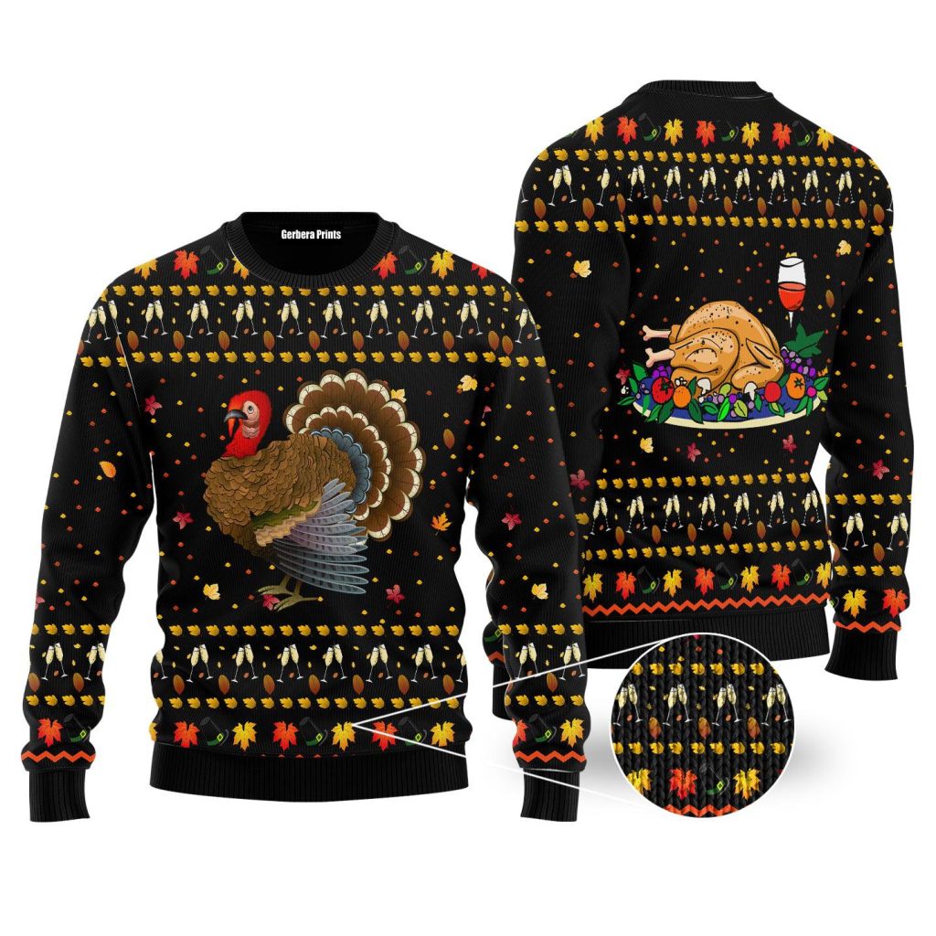 Thanksgiving Ugly Christmas Sweater | For Men & Women | Adult | US5411-S-Gerbera Prints.