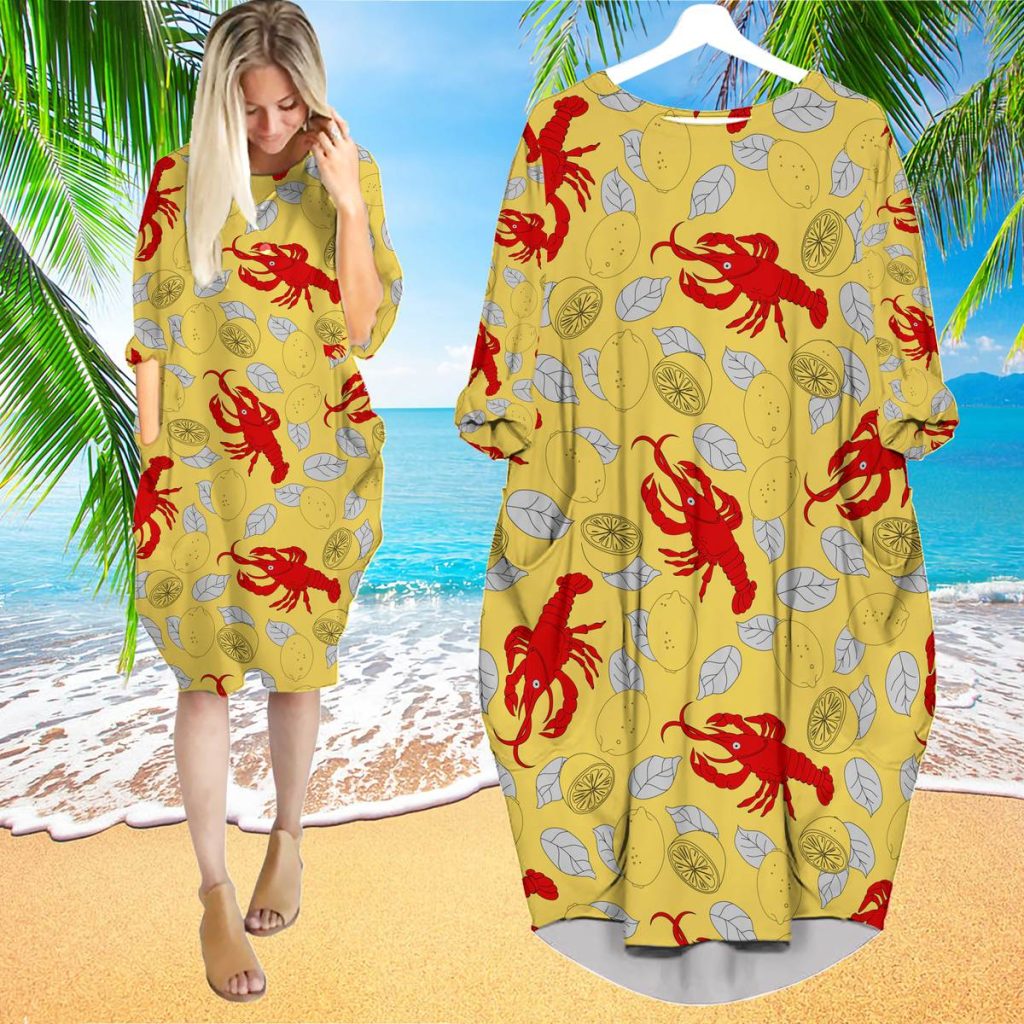 Yellow Crawfish Lemon Long Sleeve Midi Dress | MD1738