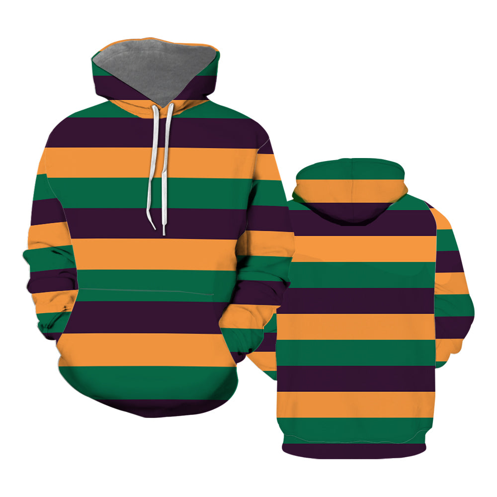 Mardi Gras Fat Tuesday Carnival Striped Hoodie Over Print  | For Men &amp; Women | HP1380
