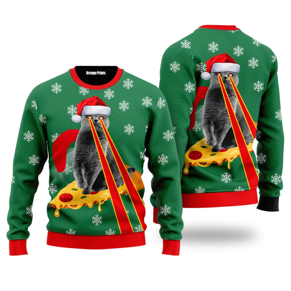 Drax The Guardians Of The Galaxy Holiday Special Pizza Cat With Laser Eyes Christmas Special Holiday Ugly Christmas Sweater | For Men & Women | UH1427