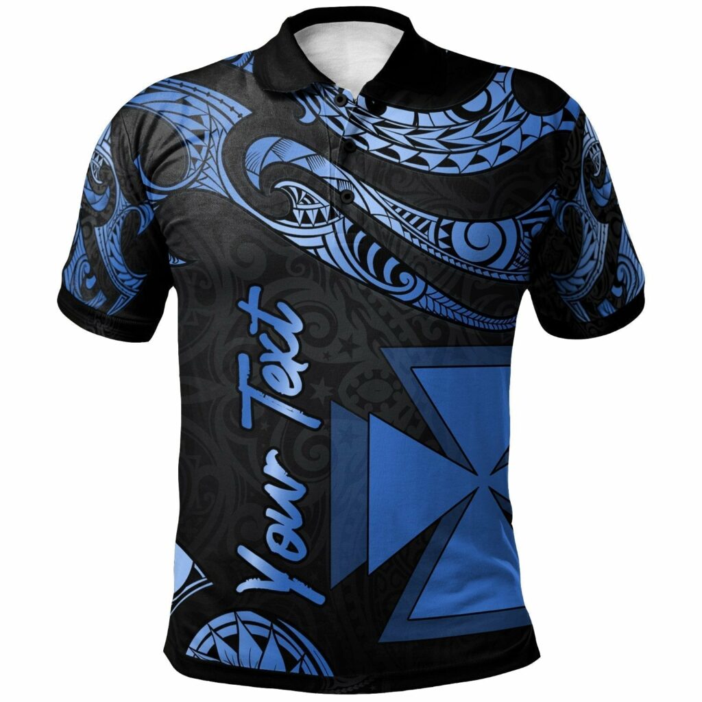 Wallis And Futuna Polynesian Poly Tattoo Blue Version Custom Name Polo Shirt | For Men & Women | PN1086