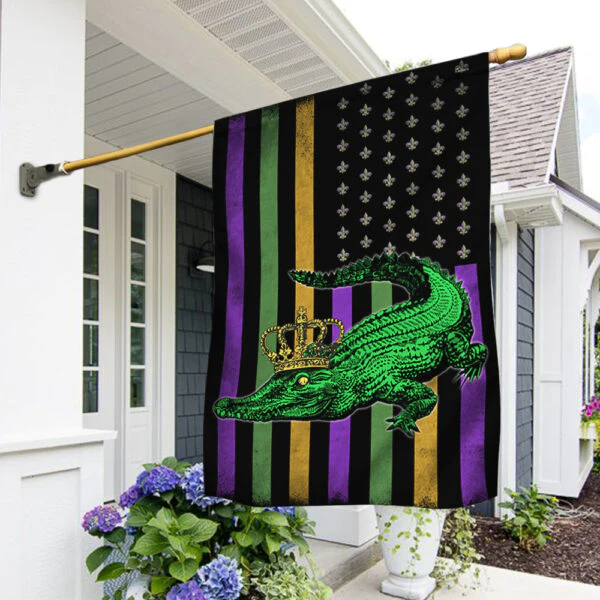 Alligator Flag Mardi Gras Fat Tuesday House Decor Flag | Flax Polyester | HF3291