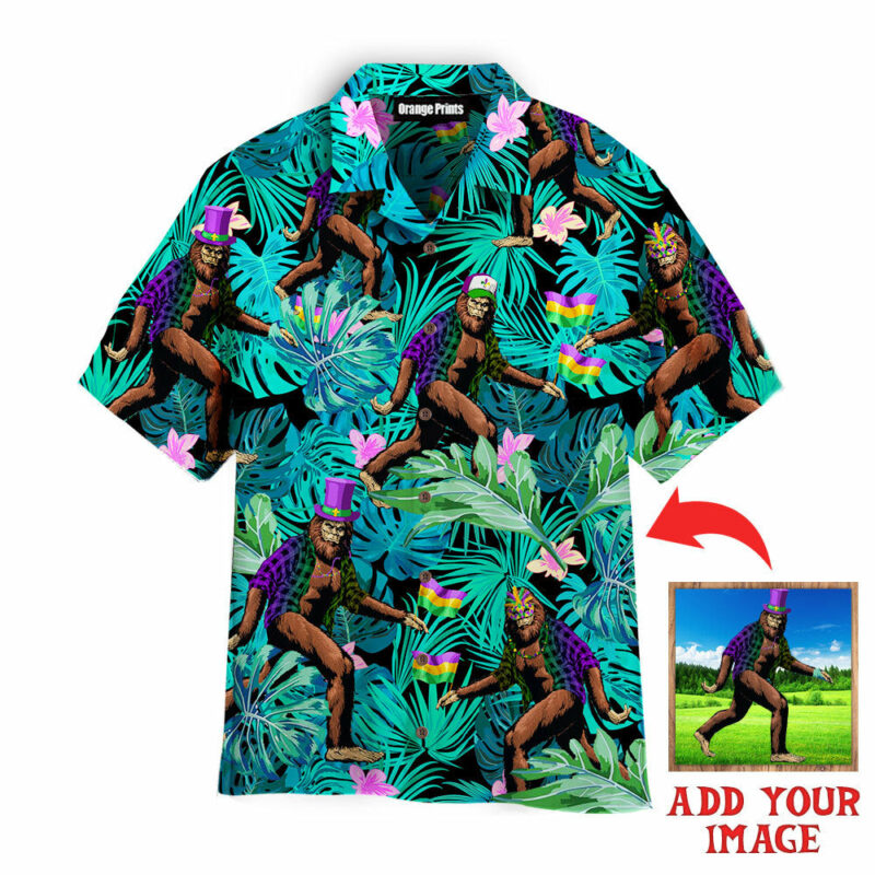 Bigfoot Happy Mardi Gras Fat Tuesday Tropical Custom Photo Aloha Hawaiian Shirts | For Men & Women | HWP1292